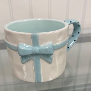Pastel Blue Bow 🎀🩵 Coquette Polka Dot hand painted Ceramic Coffee Mug NWT